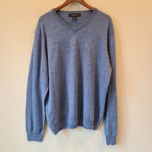 Bloomingdale's Mens Merino Wool Knit Pullover Sweater Blue Size XXL V-Neck